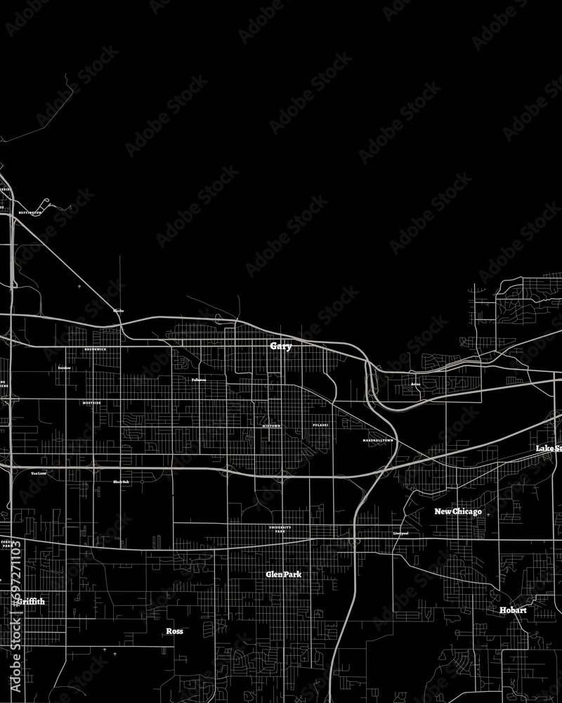 Gary Indiana Map, Detailed Dark Map of Gary Indiana
