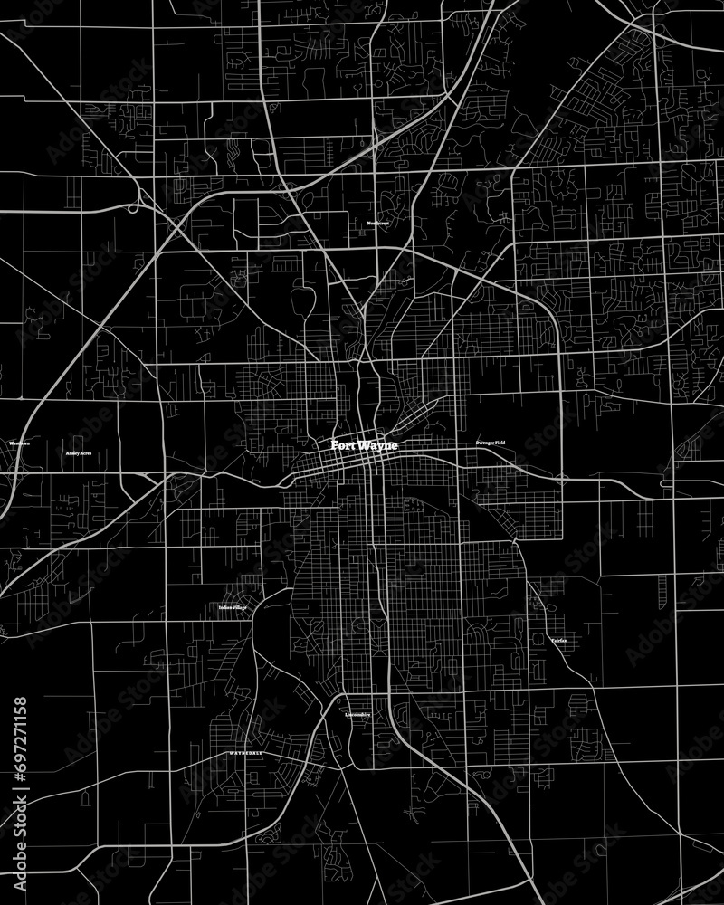 Detailed dark map of Fort Wayne Indiana