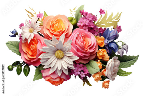 colorful flowers bouquet on an isolated transparent background