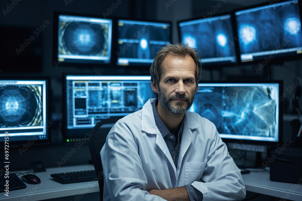 Orthopedic surgeon doctor examining patient joint x-ray bone scan in radiology orthopedic hospital Generative Ai Orthopedic surgeon doctor examining patient joint x-ray bone scan in radiology orthopedic hospital Generative Ai