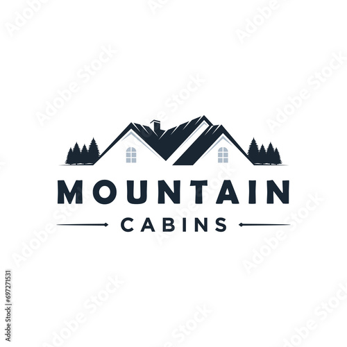 Logo design template for cabin house rental with mountain. home cabin logo construction. house mountain logo template Vector illustration