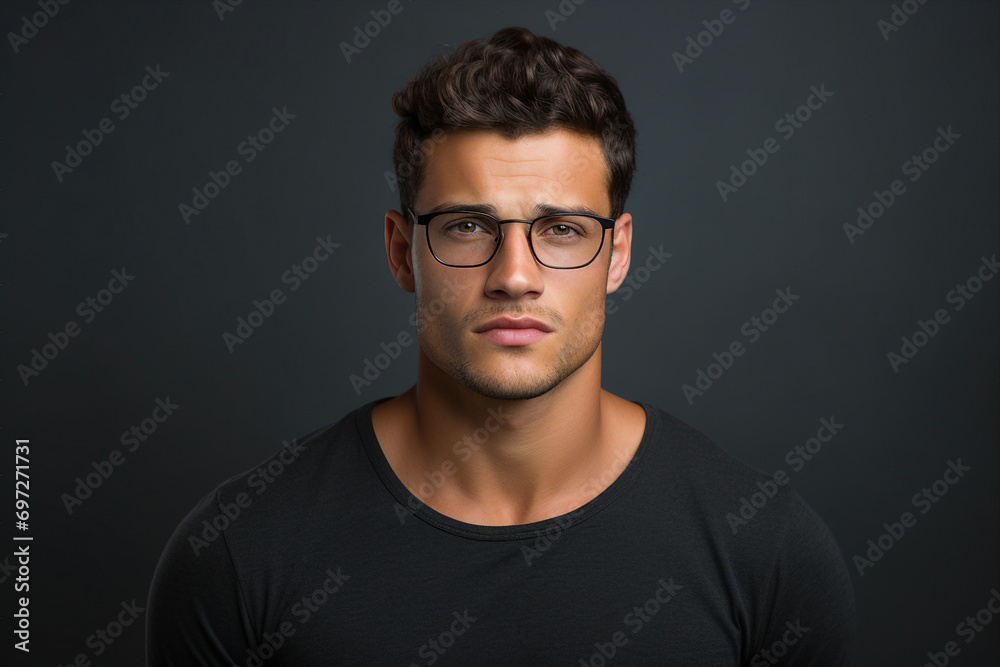 Generative AI portrait of young attractive hot model fashion appearance isolated on dark grey background Generative AI portrait of young attractive hot model fashion appearance isolated on dark grey background