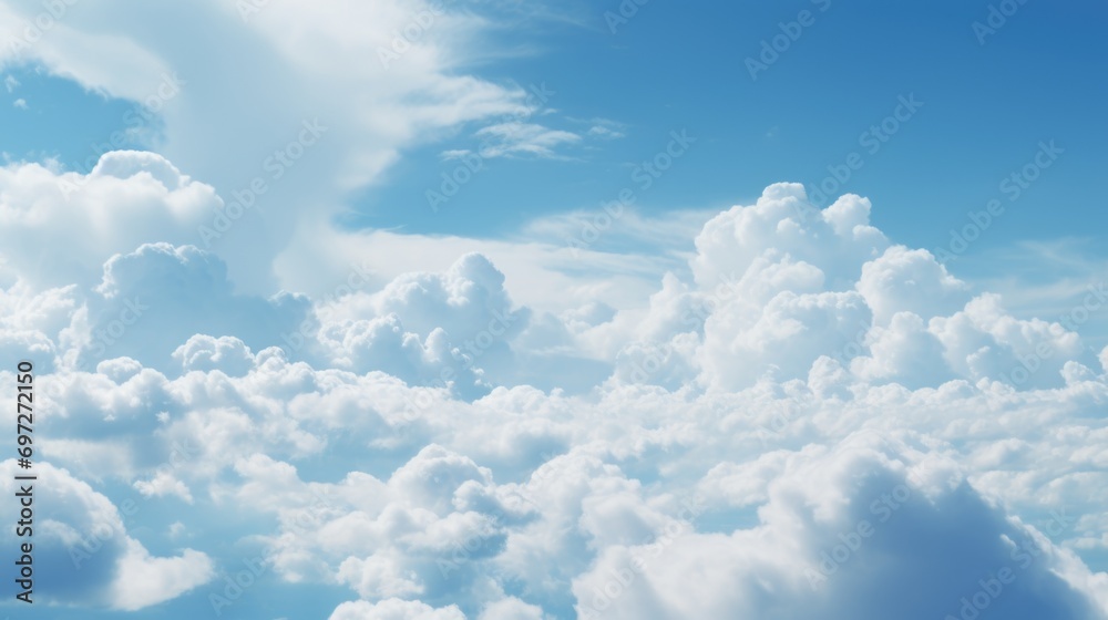Fototapeta premium A picture of a plane flying through a cloudy blue sky. Can be used to depict travel, aviation, or the beauty of nature.
