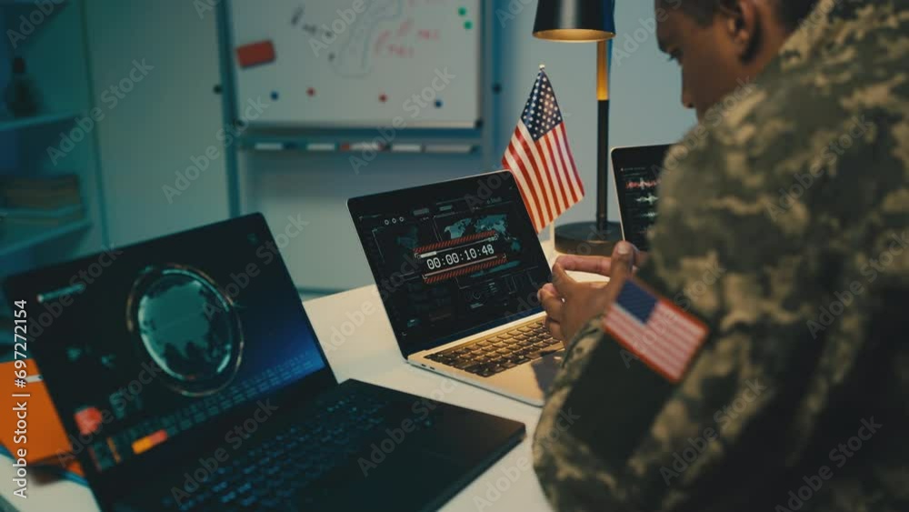 U.S. military monitoring missile launch in command center, ground offensive
