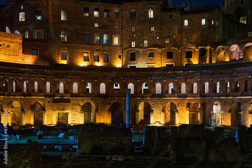 Trajan's Forum (Foro di Traiano) at night in Rome, Italy
