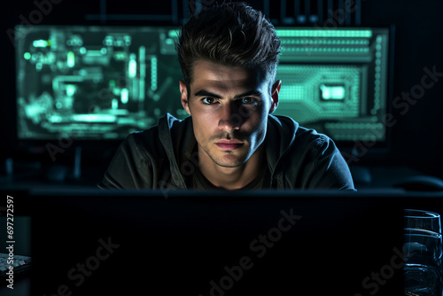 Generative AI picture of successful data center it specialist working for cyber data security company