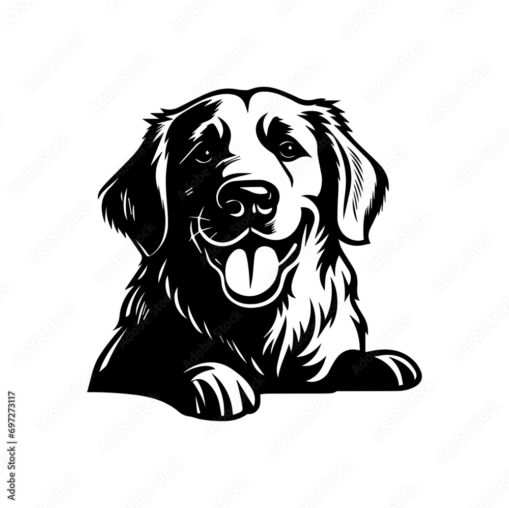 golden retriever dog resting silhouette illustration, golden retriever dog resting Logo Monochrome Design, Generative AI.	