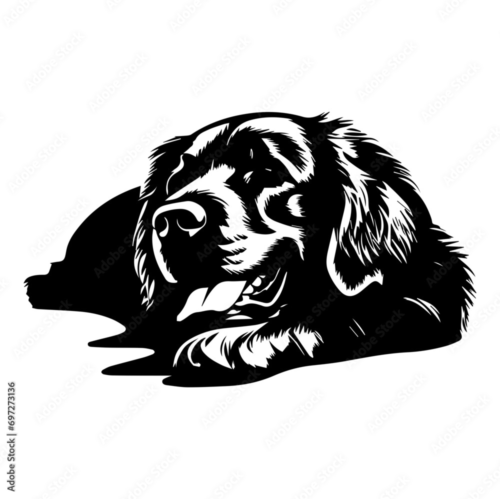 Obraz premium golden retriever dog resting silhouette illustration, golden retriever dog resting Logo Monochrome Design, Generative AI. 
