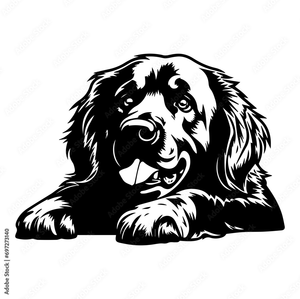 Obraz premium golden retriever dog resting silhouette illustration, golden retriever dog resting Logo Monochrome Design, Generative AI. 