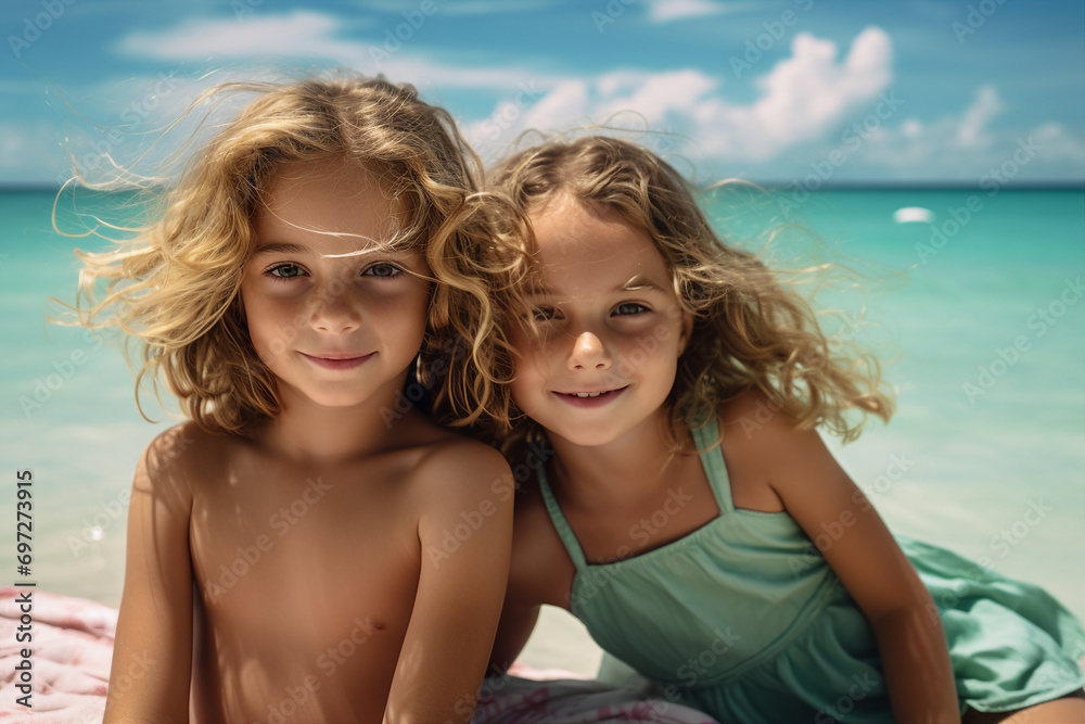 Generative AI portrait of beautiful landscape summer paradise exotic island traveler joy Generative AI portrait of beautiful landscape summer paradise exotic island traveler joy