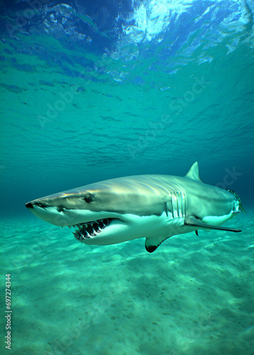 a shark in the crystal clear waters of the Caribbean Sea. © gustavo