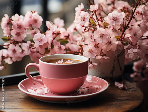 cup of tea with pink flowers