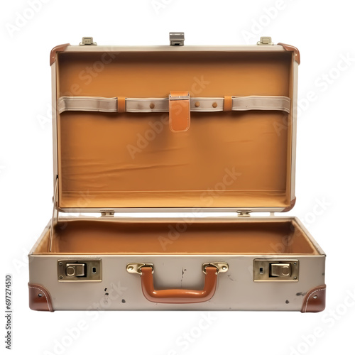 Retro suitcase front open isolated on transparent background