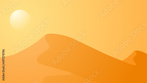 Desert landscape vector illustration. Scenery of sand desert with heat and dry dunes. Subtropical desert landscape for illustration, background or wallpaper