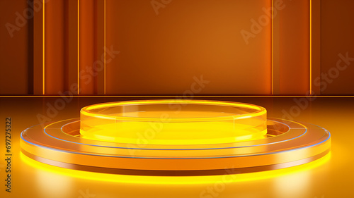 3d rendered empty display glass podium with golden lights Minimal scene for product display presentation