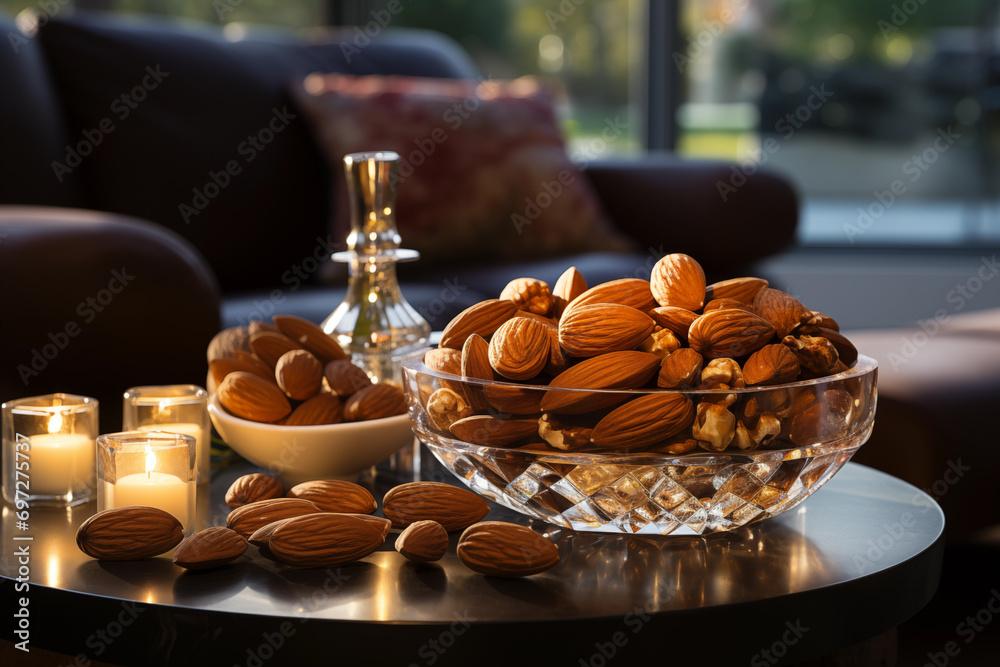nuts in a glass bowl