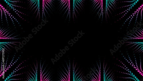 The pink-blue fractal animation is like a frame with space for text. Digital loop video.
