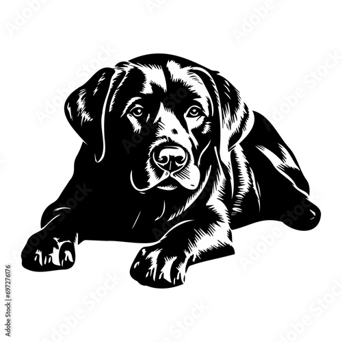 labrador retriever dog resting silhouette illustration, labrador retriever dog resting Logo Monochrome Design, Generative AI.