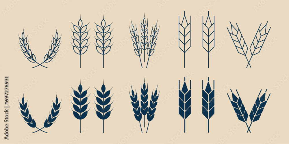 set wheat ears line art logo simple icon design template, vector illustration design - obrazy, fototapety, plakaty 