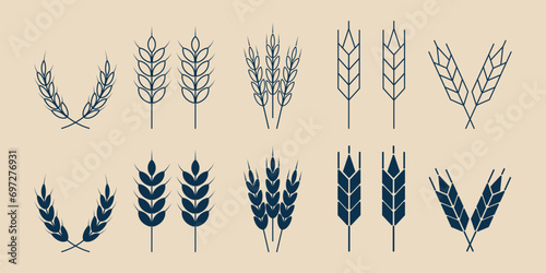 set wheat ears line art logo simple icon design template, vector illustration design photo