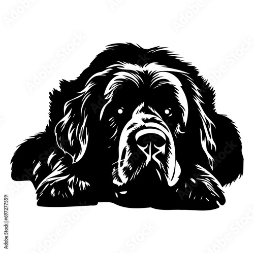 newfoundland dog resting silhouette illustration, newfoundland dog resting Logo Monochrome Design, Generative AI.
