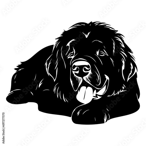newfoundland dog resting silhouette illustration, newfoundland dog resting Logo Monochrome Design, Generative AI.
