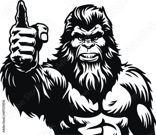 Retro Bigfoot vector, Vintage Yeti vector, Wild Monster Vector illustration