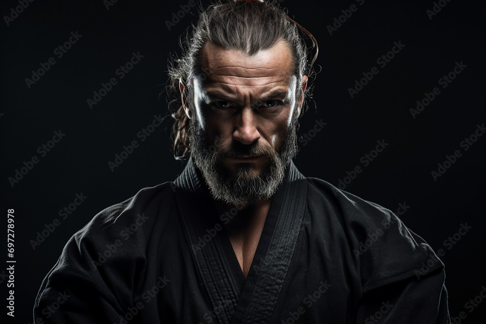 Generative AI picture of experienced karate fighter club martial arts traditional clothes training Generative AI picture of experienced karate fighter club martial arts traditional clothes training