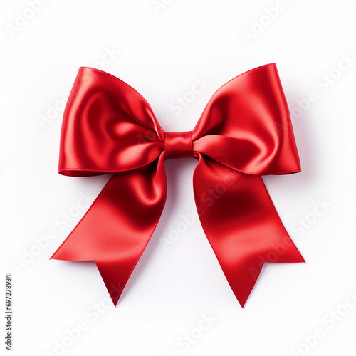 Red ribbon bow on isolated white background - ai generative