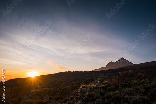 Sun rising behind Kilimanjaro's Mawenzi peak
