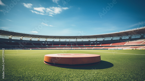 3d rendered empty display podium in the sports stadium Minimal scene for product display presentation