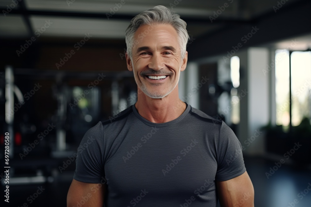 Portrait of smiling senior man looking at camera while standing in gym Portrait of smiling senior man looking at camera while standing in gym
