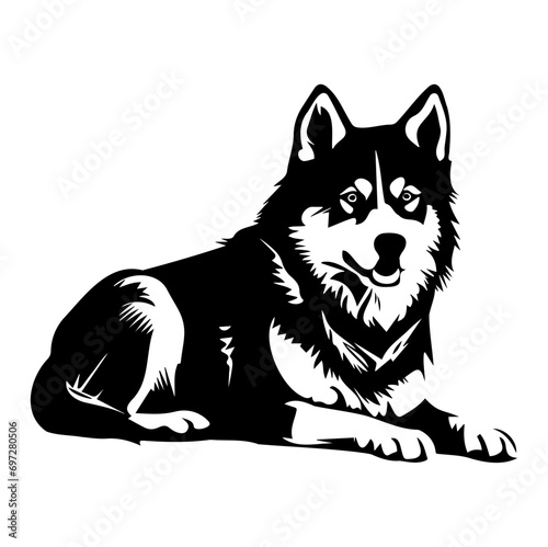 Siberian Husky dog resting silhouette illustration, Siberian Husky dog resting Logo Monochrome Design, Generative AI.