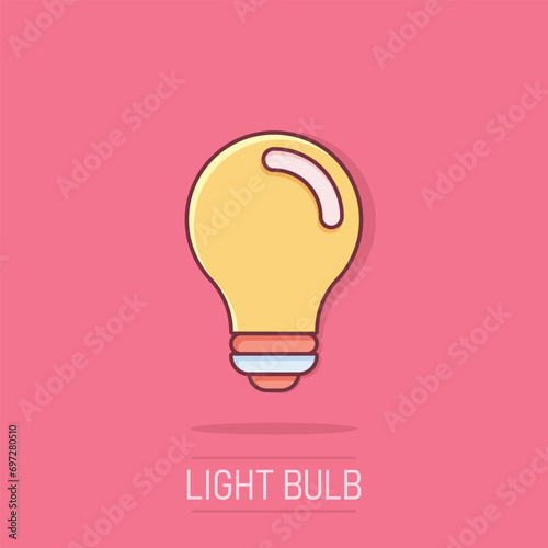 Light bulb icon in comic style. Lightbulb vector cartoon illustration pictogram. Lamp idea business concept splash effect.