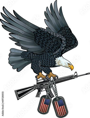 Eagle with Army Dog Tag and cartridge. Color Tattoo