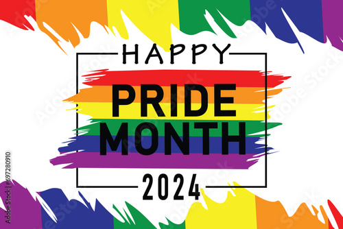Happy pride month 2024 text with lgbtq+ colors vectors illustration. concept for respecting and supporting the diversity of LGBTQ+ genders in pride month. photo