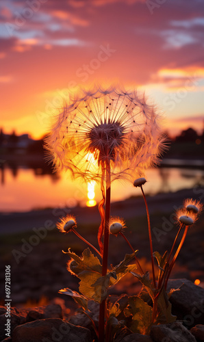 dandelion in the sunset closeup