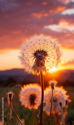 dandelion in the sunset closeup