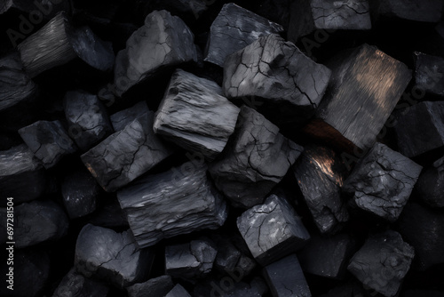 Background texture of charcoal briquettes, grilling, fuel photo