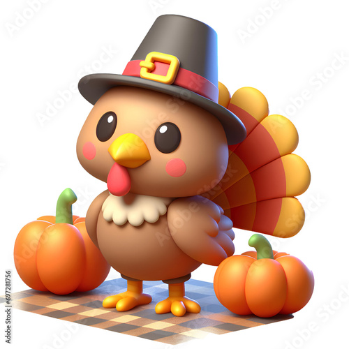 3d turkey icon  thanksgiving illustration character