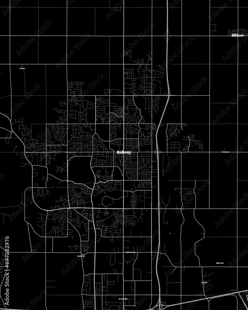 Ankeny Iowa Map, Detailed Dark Map of Ankeny Iowa