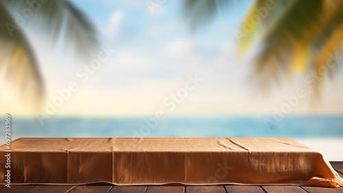 3d rendered empty display wooden podium on the water Minimal scene for product display presentation © Uzair