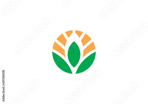 leaf with sun logo, creative agriculture farm design symbol template