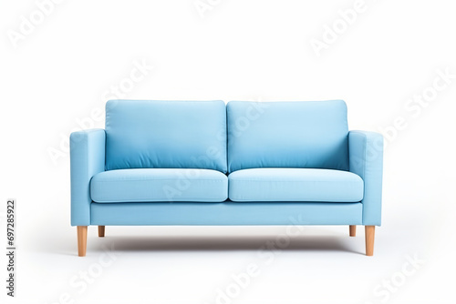 a blue couch with a wooden legs and a blue cushion © NguynHng
