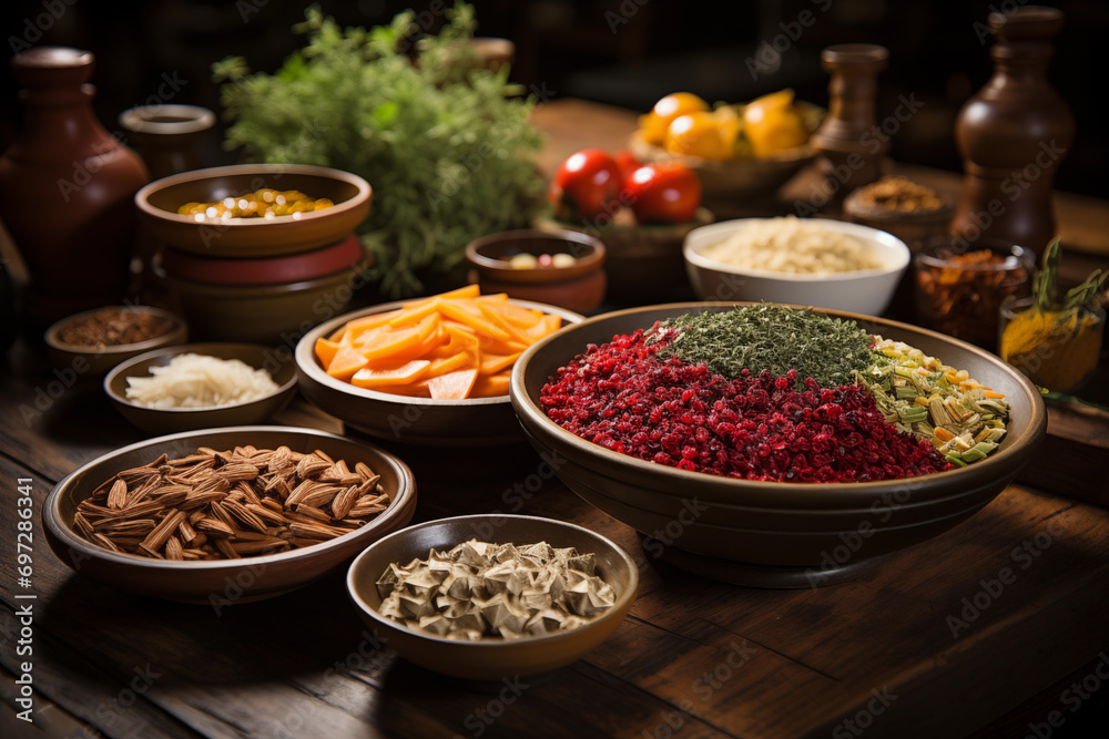 spices and herbs on a table