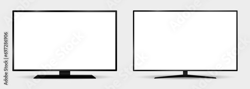 set of front view tv mockup with blank white display vector photo