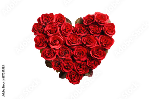 beautiful roses arranged in love shape on an isolated transparent background