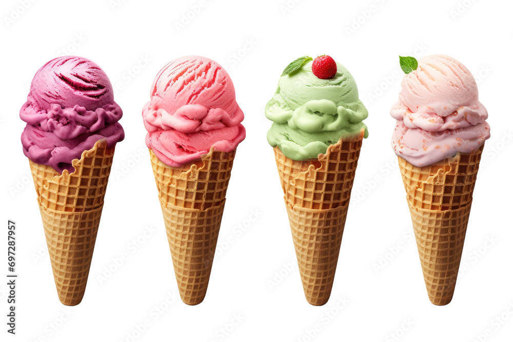set of different ice cream flavors on a isolated transparent background