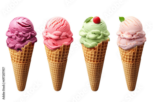 set of different ice cream flavors on a isolated transparent background
