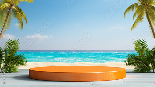 3d rendered empty display podium on the water Minimal scene for product display presentation